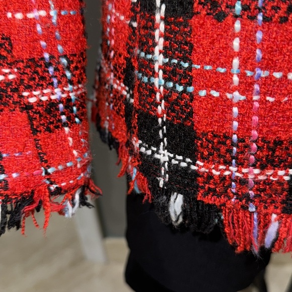 Aqua red & Blk  plaid double breasted jacket for spring - Picture 3 of 9